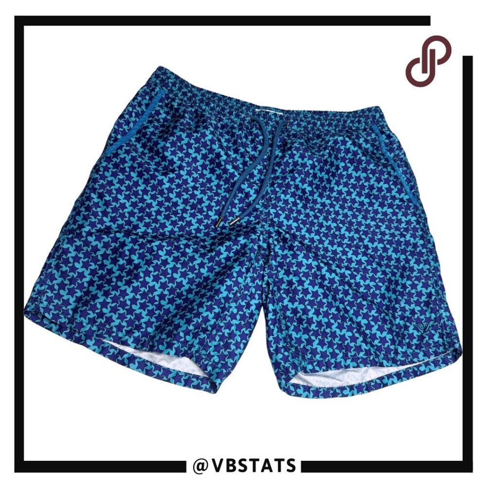 Beach Bros. Men's Star Print Elastic Waist‎ Lined Swim Trunks Blue Purple Medium